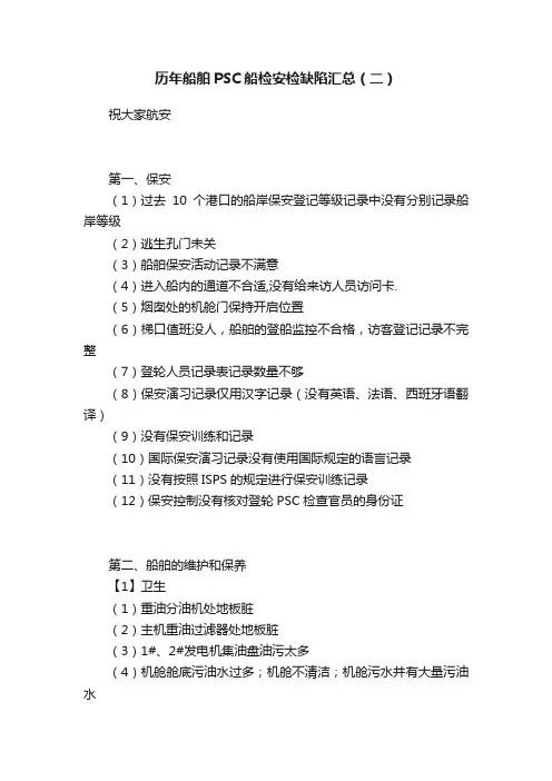 历年船舶PSC船检安检缺陷汇总（二）