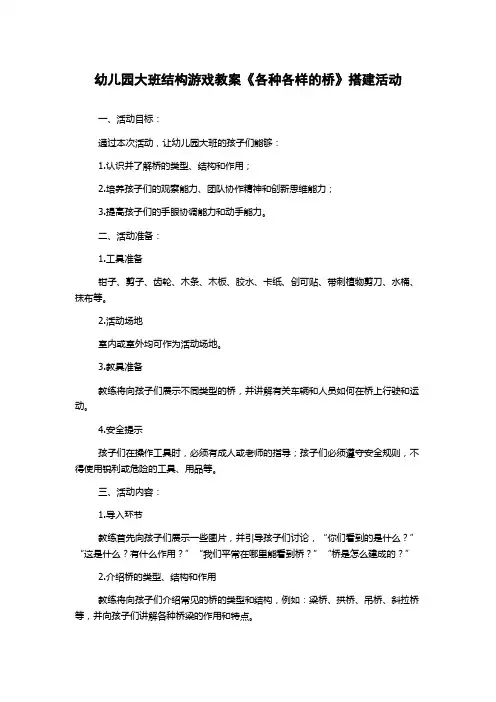 幼儿园大班结构游戏教案《各种各样的桥》搭建活动
