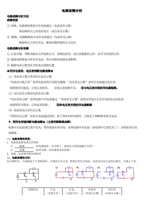 初中物理电路故障分析专题