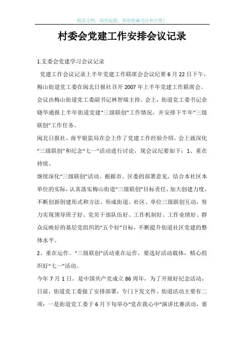 村委会党建工作安排会议记录