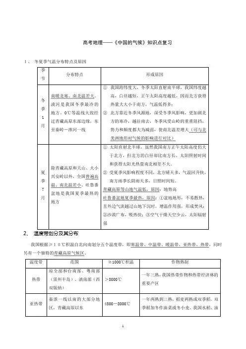 高考地理——《中国的气候》知识点复习