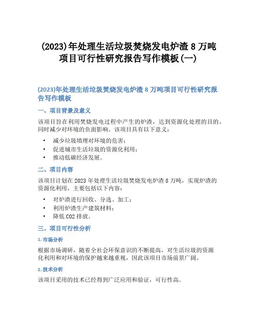 (2023)年处理生活垃圾焚烧发电炉渣8万吨项目可行性研究报告写作模板(一)