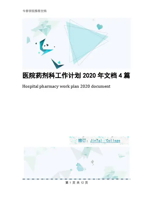 医院药剂科工作计划2020年文档4篇