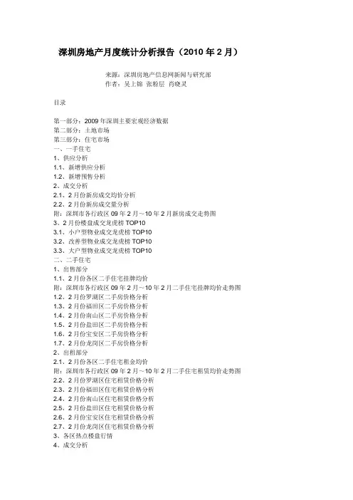 深圳地产月报(2010年2月)