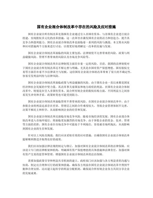 国有企业混合体制改革中存在的风险及应对措施
