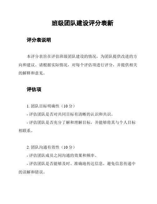 班级团队建设评分表新