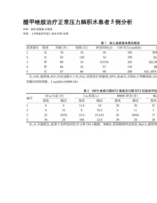 醋甲唑胺治疗正常压力脑积水患者5例分析
