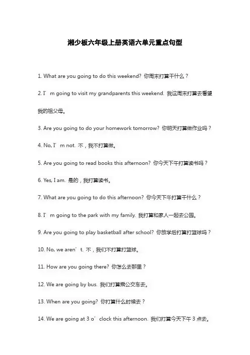 湘少板六年级上册英语六单元重点句型