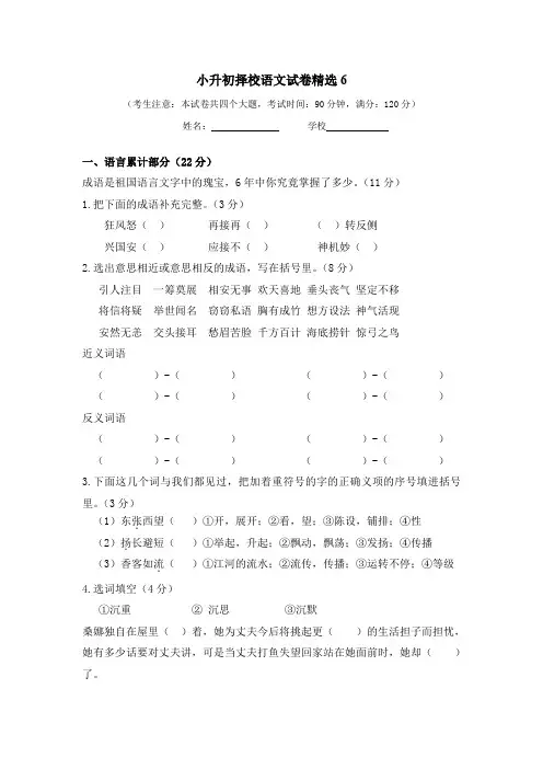 小升初择校语文试卷精选6
