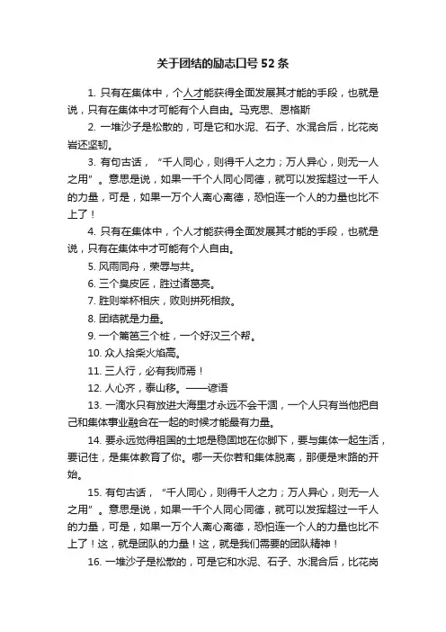 关于团结的励志口号52条