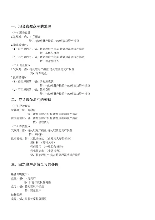 财务知识：库存现金、存货、固定资产盘盈盘亏处理