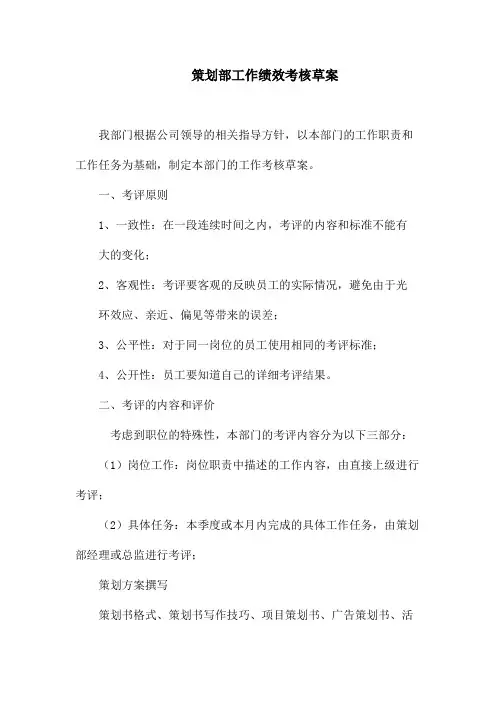 策划部工作绩效考核