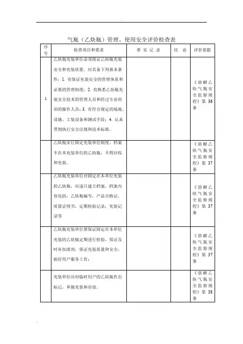 乙炔气瓶使用管理安全检查表