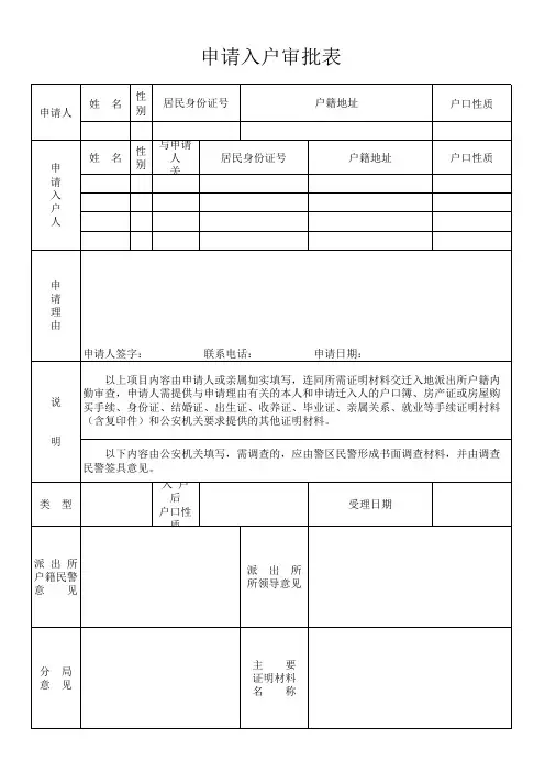 户籍审批表