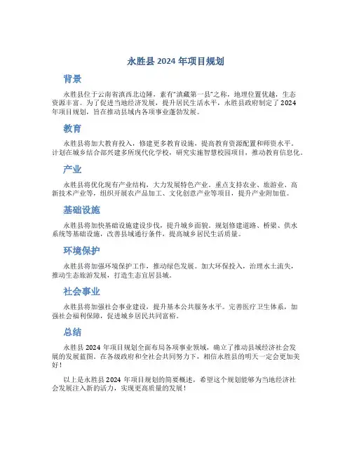 永胜县2024年项目规划