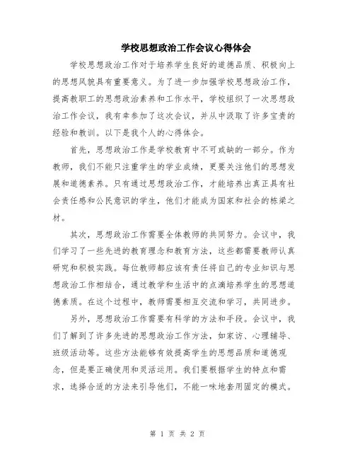 学校思想政治工作会议心得体会