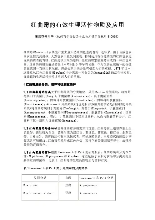 红曲霉的有效生理活性物质及应用