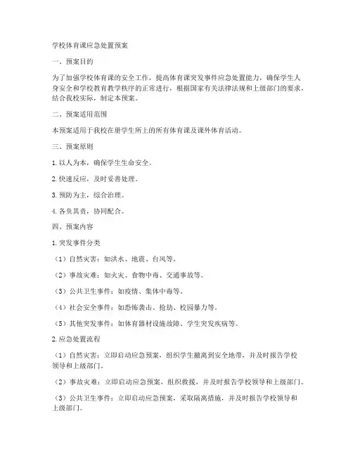 学校体育课应急处置预案