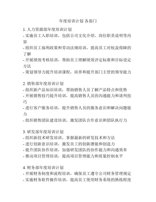 年度培训计划 各部门