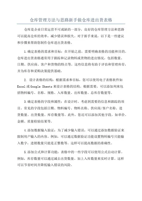 仓库管理方法与思路新手做仓库进出货表格