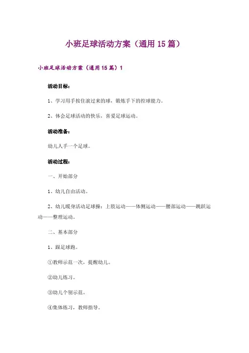 2024年小班足球活动方案(通用15篇)