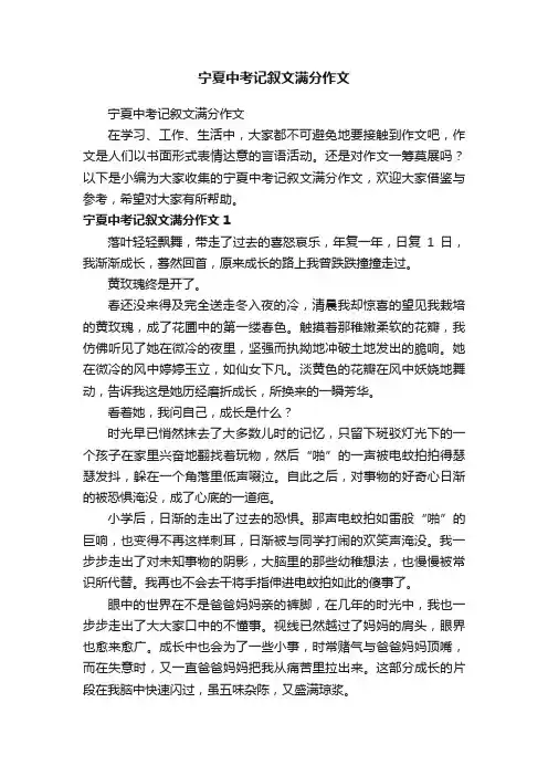 宁夏中考记叙文满分作文