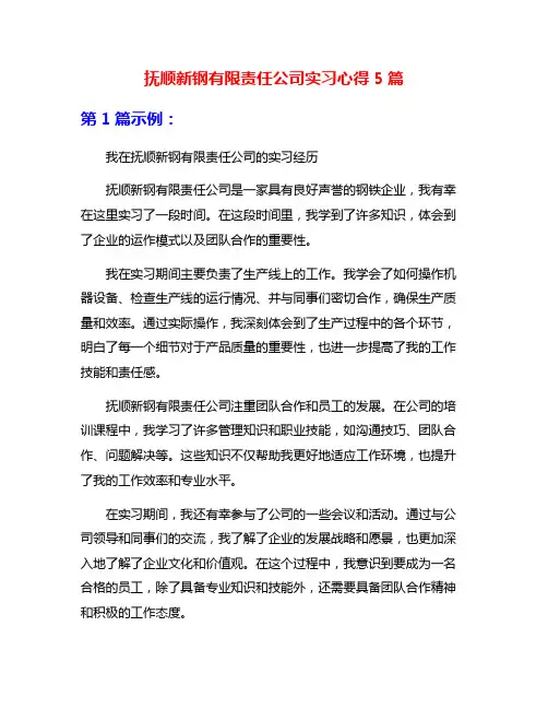 抚顺新钢有限责任公司实习心得5篇