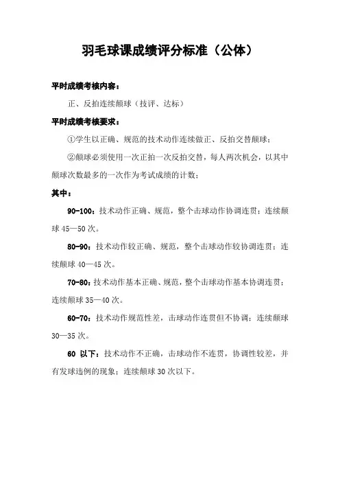 羽毛球课评分标准-公体