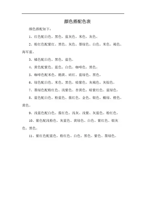 颜色搭配色表