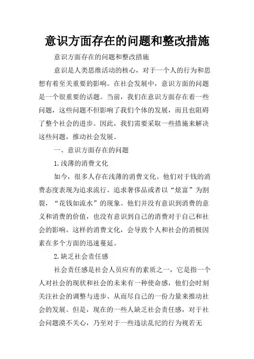 意识方面存在的问题和整改措施