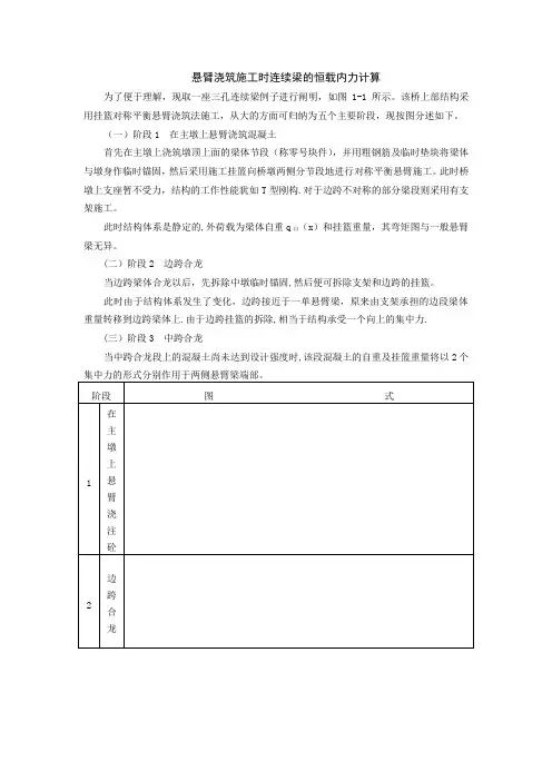 悬臂浇筑施工时连续梁的恒载内力计算