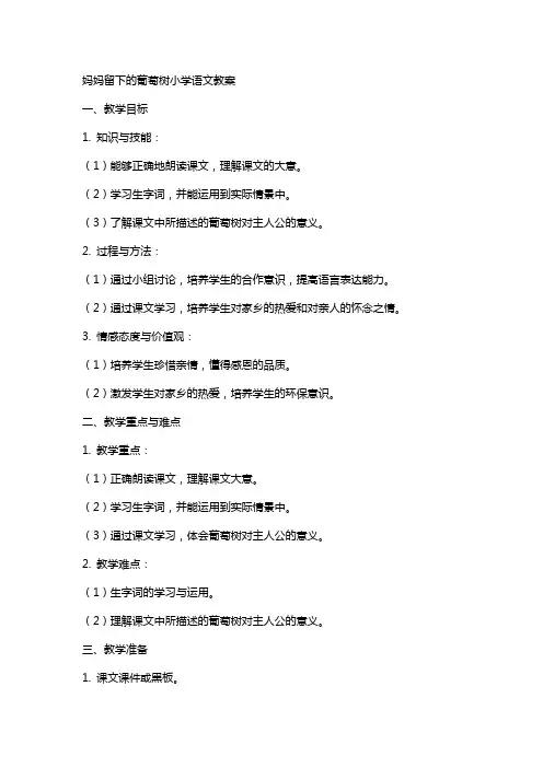 妈妈留下的葡萄树小学语文教案