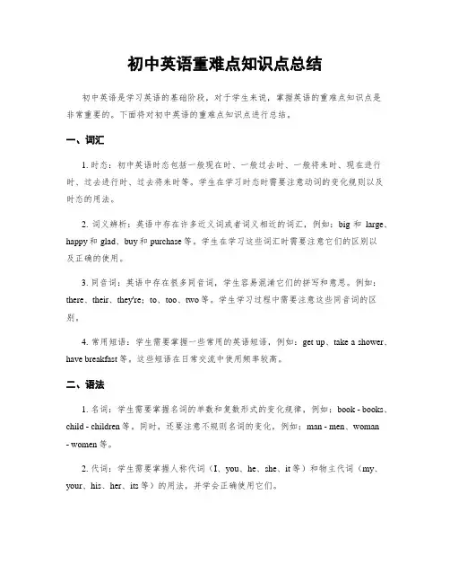 初中英语重难点知识点总结
