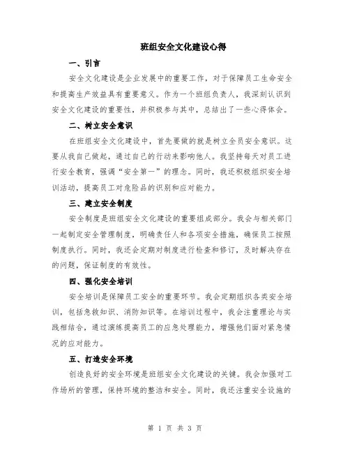 班组安全文化建设心得