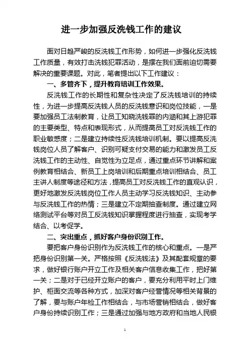 进一步加强反洗钱工作的建议