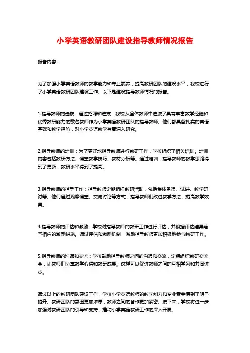 小学英语教研团队建设指导教师情况报告