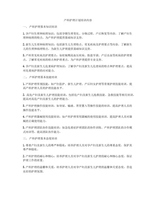 产科护理计划培训内容