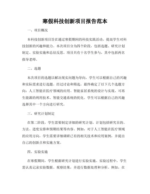 寒假科技创新项目报告范本