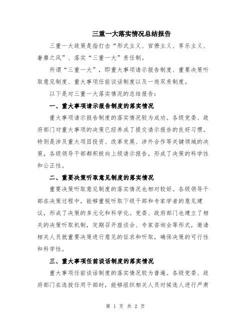 三重一大落实情况总结报告