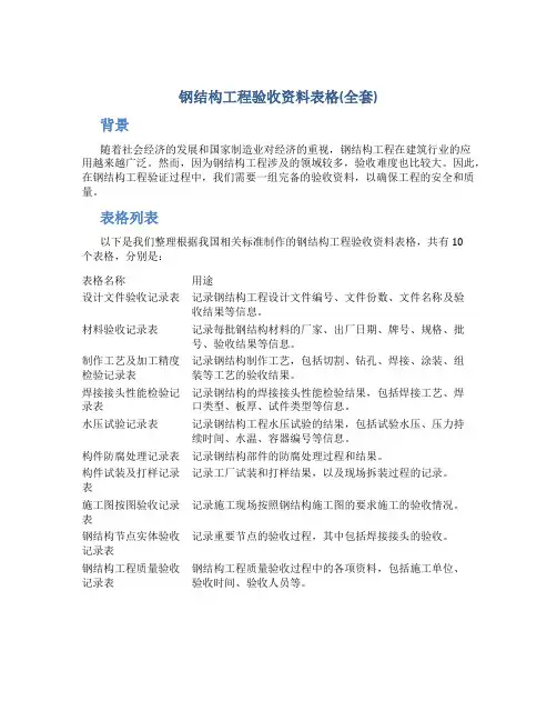 钢结构工程验收资料表格(全套)