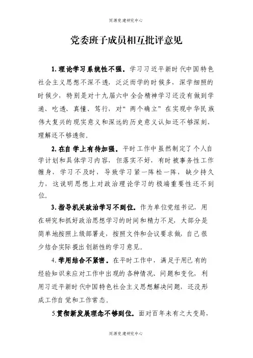 党委班子成员相互批评意见