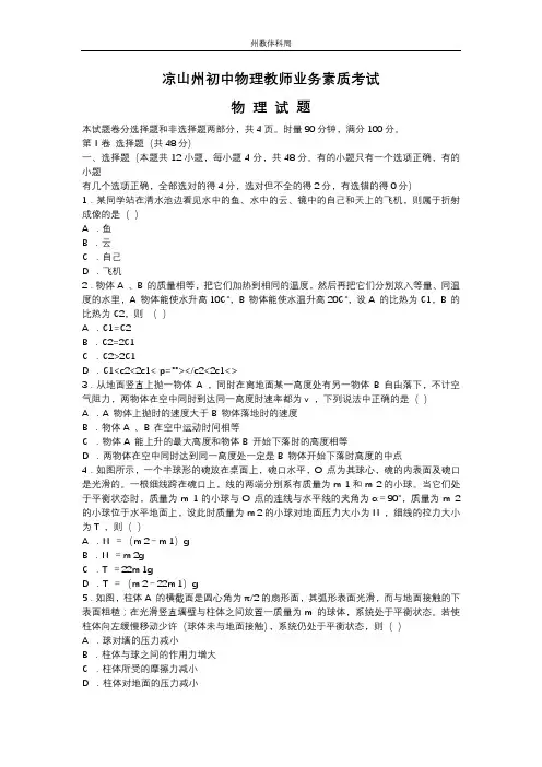 凉山州初中物理教师业务考试试卷