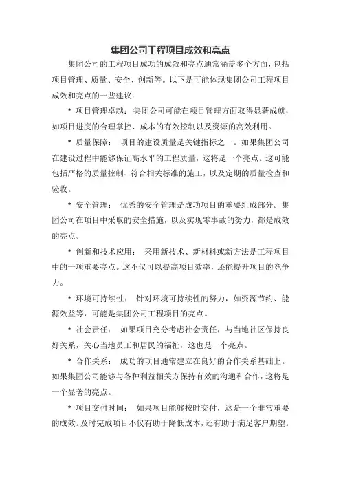 集团公司工程项目成效和亮点