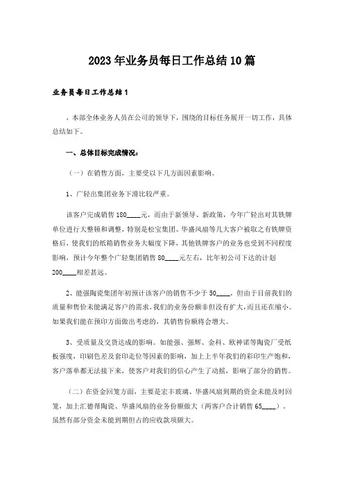 2023年业务员每日工作总结10篇