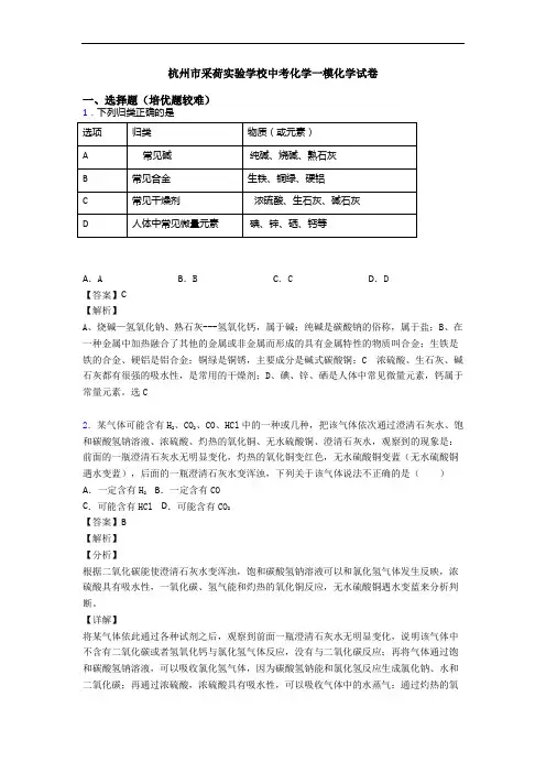 杭州市采荷实验学校中考化学一模化学试卷