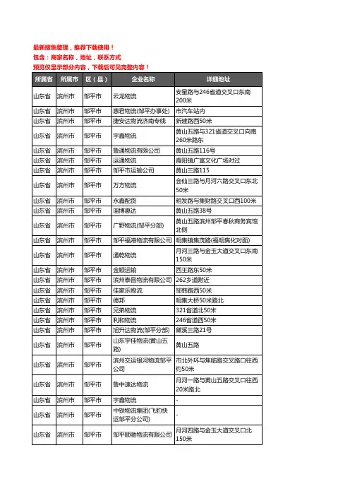 新版山东省滨州市邹平市托运企业公司商家户名录单联系方式地址大全185家