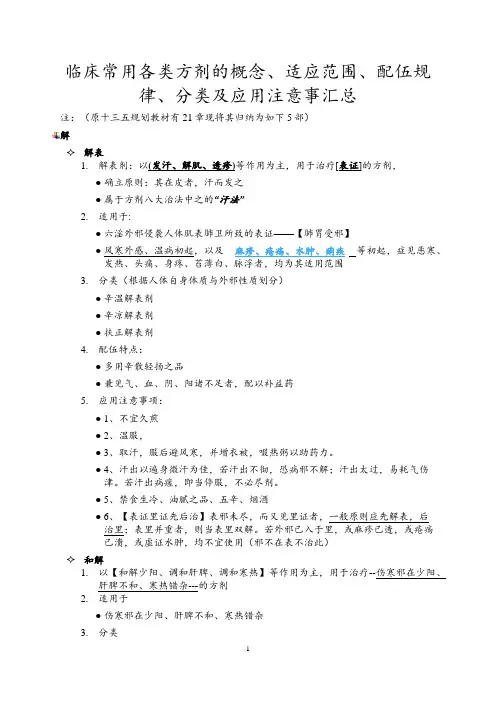 临床常用各类方剂的概念、适应范围、配伍规律、分类及应用注意事汇总