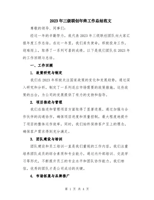 2023年三级联创年终工作总结范文