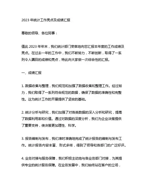 2023年统计工作亮点及成绩汇报