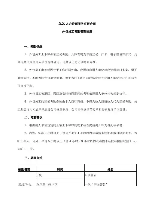 XX人力资源服务有限公司外包员工考勤管理制度(2023年)